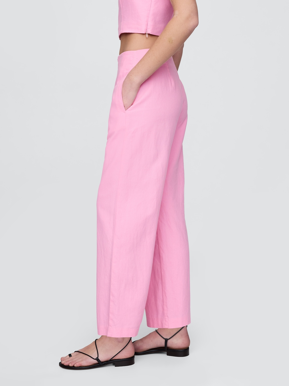 Linen-Blend Relaxed Straight Ankle Pants