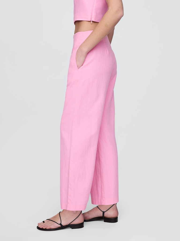 Linen-Blend Relaxed Straight Ankle Pants