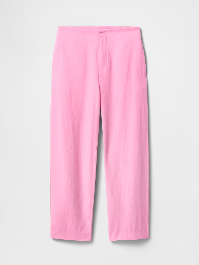 Linen-Blend Relaxed Straight Ankle Pants