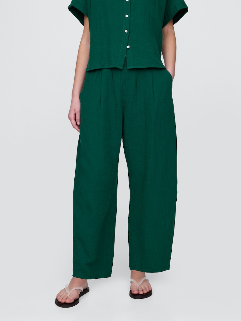 Cotton Gauze Easy Barrel Pants