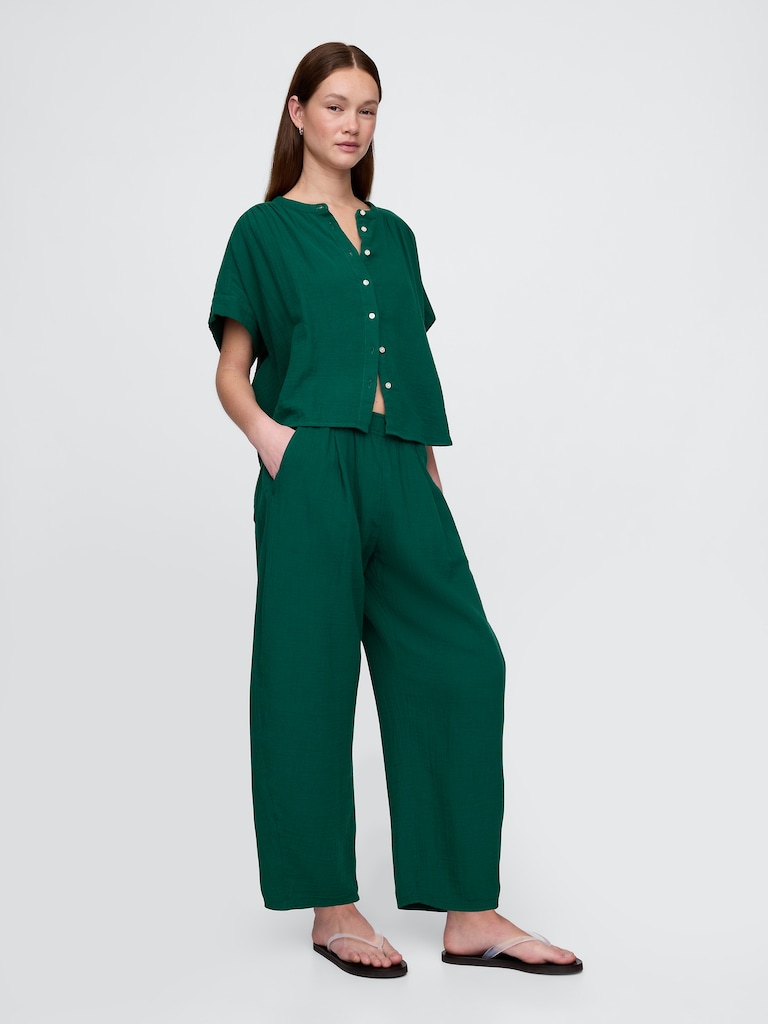 Cotton Gauze Easy Barrel Pants