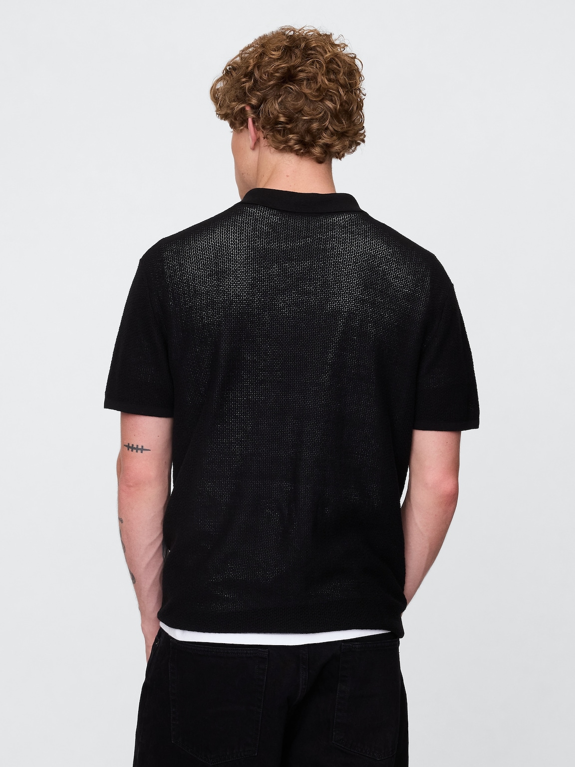 Textured Crochet Polo Sweater
