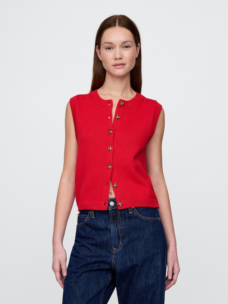 Cropped Cardigan Sweater Vest