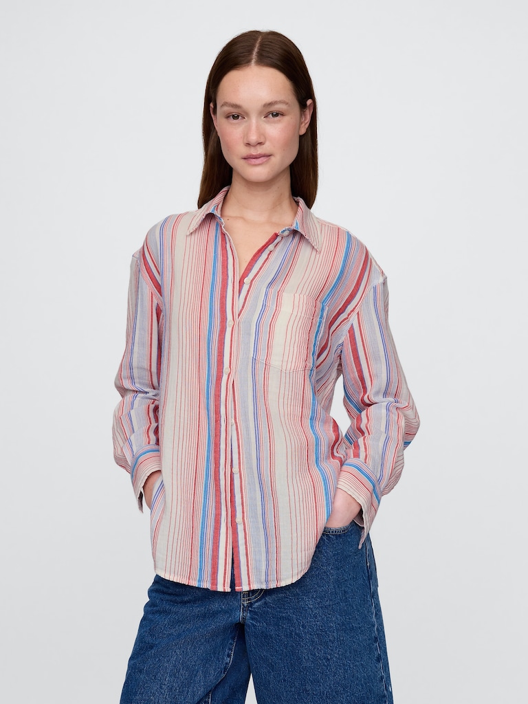 Cotton Gauze Button-Down Shirt