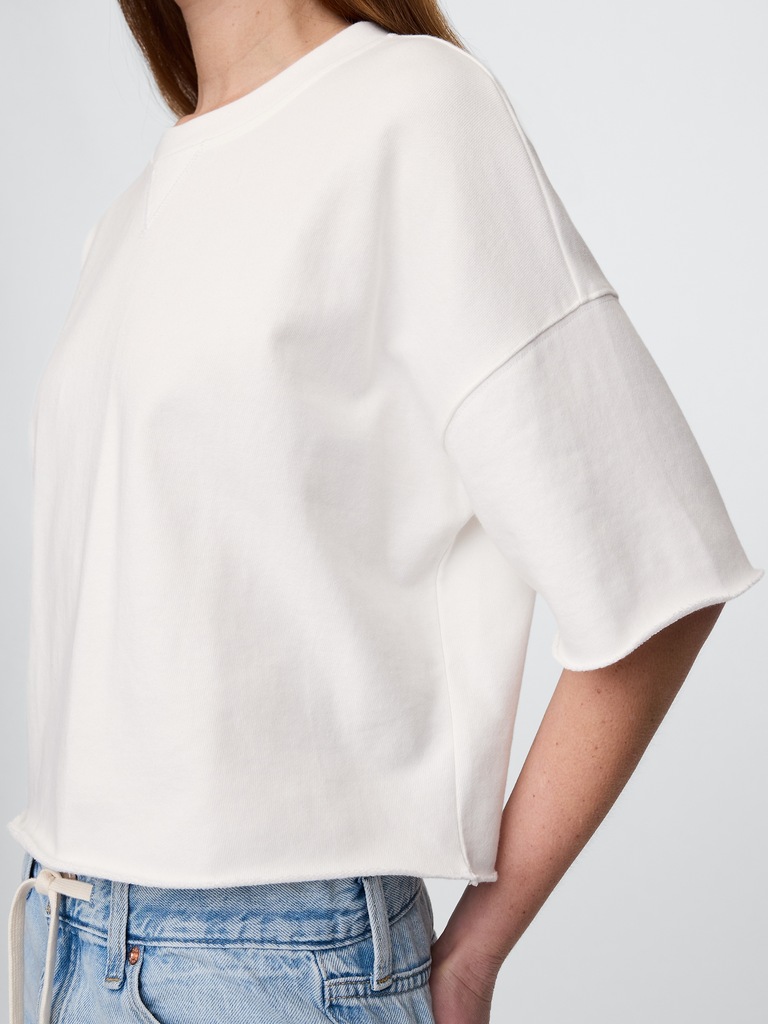 French Terry Rolled-Hem Crop Sweatshirt