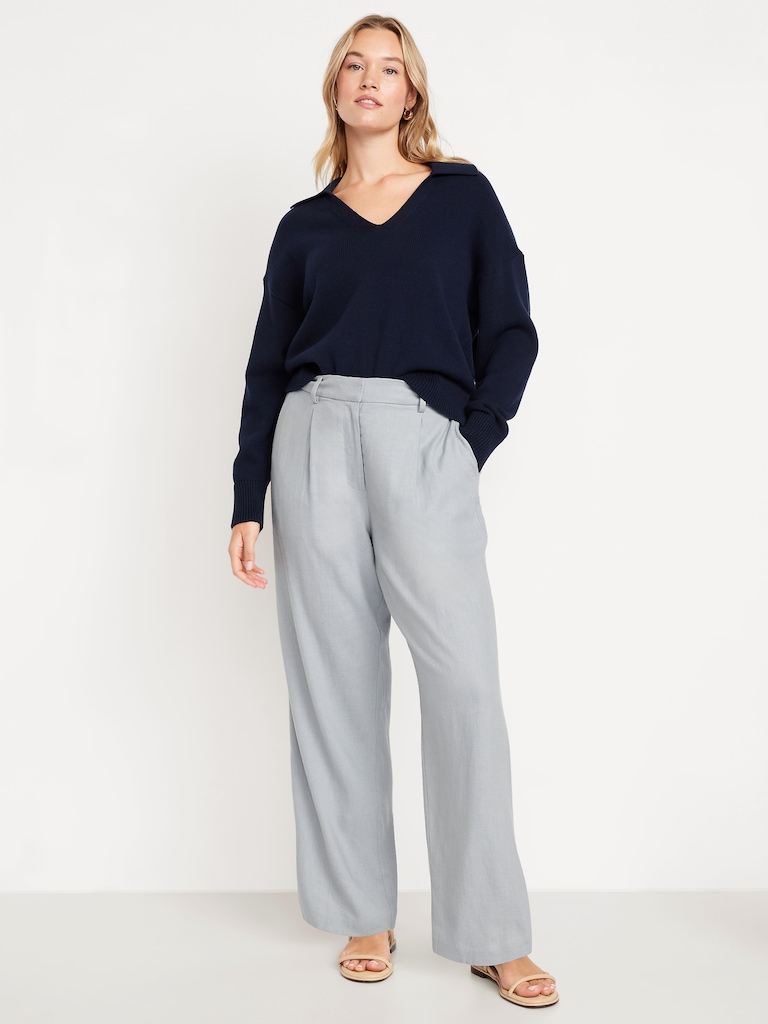Extra High-Waisted Linen-Blend Taylor Wide-Leg Trouser Pants