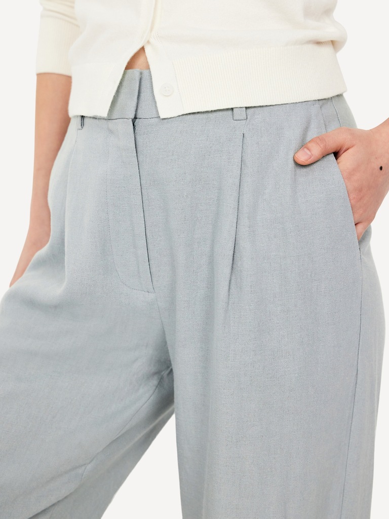 Extra High-Waisted Linen-Blend Taylor Wide-Leg Trouser Pants