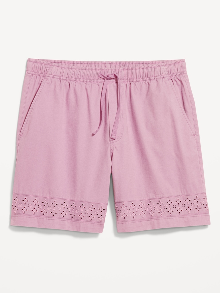 Eyelet-Hem Twill Shorts -- 7-inch inseam