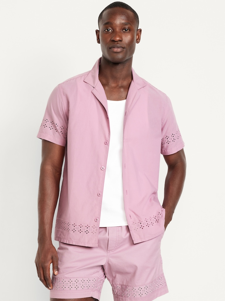 Chemise de vacances à manches courtes avec broderie anglaise