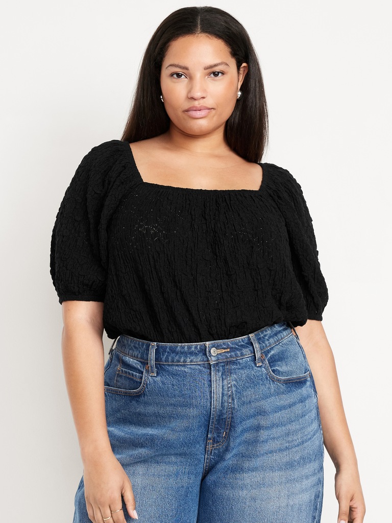 Puff-Sleeve Lace Top