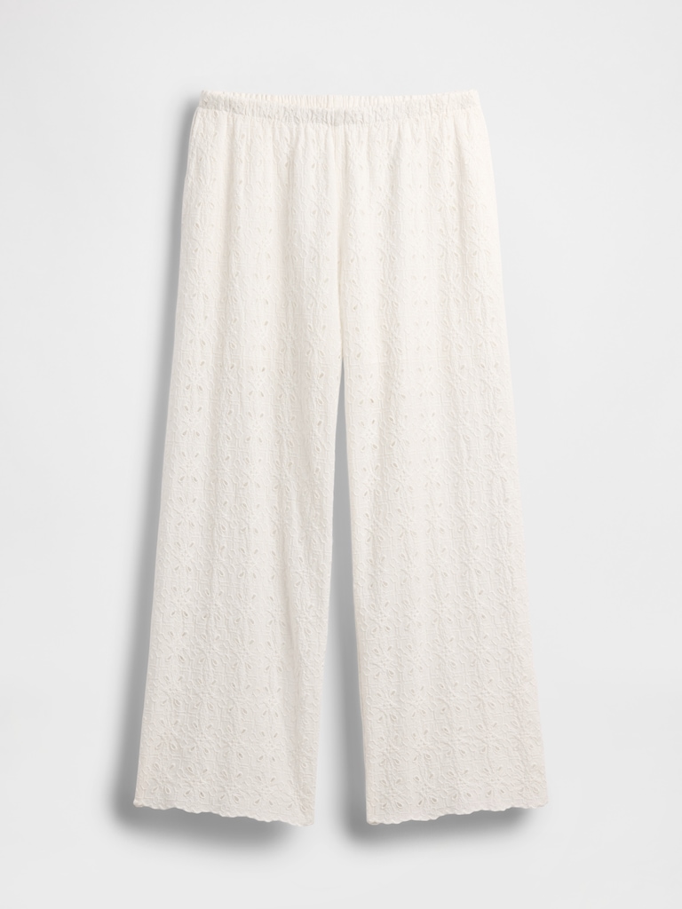 Mid Rise Eyelet Easy Wide-Leg Pants