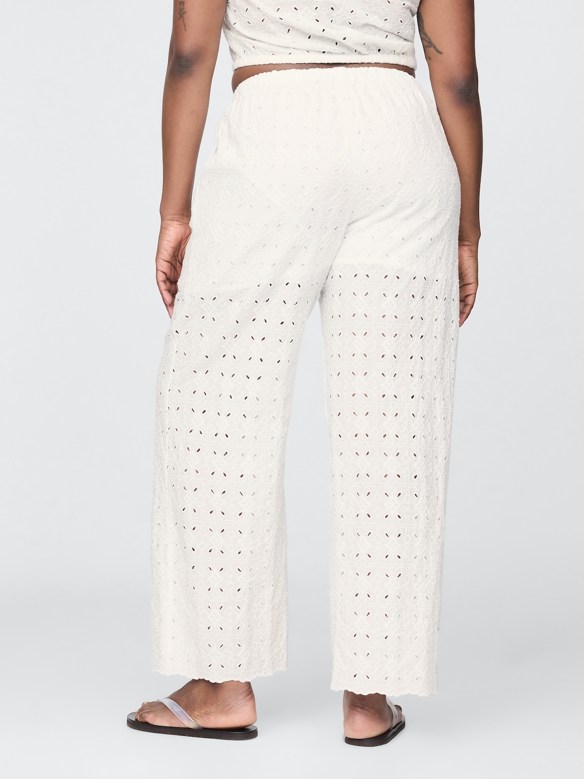 Mid Rise Eyelet Easy Wide-Leg Pants