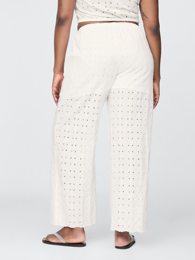 Mid Rise Eyelet Easy Wide-Leg Pants