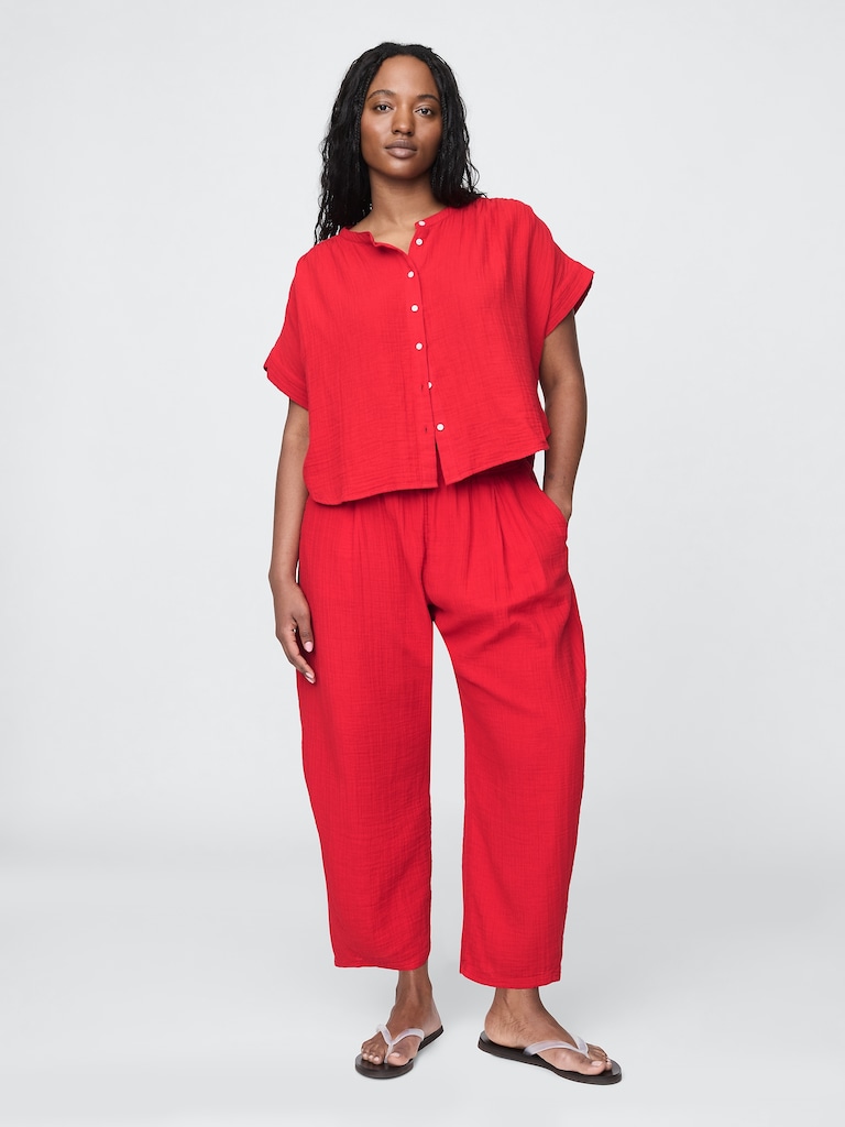 Cotton Gauze Easy Barrel Pants
