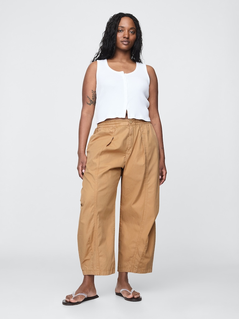 Mid Rise Twill Barrel Pants