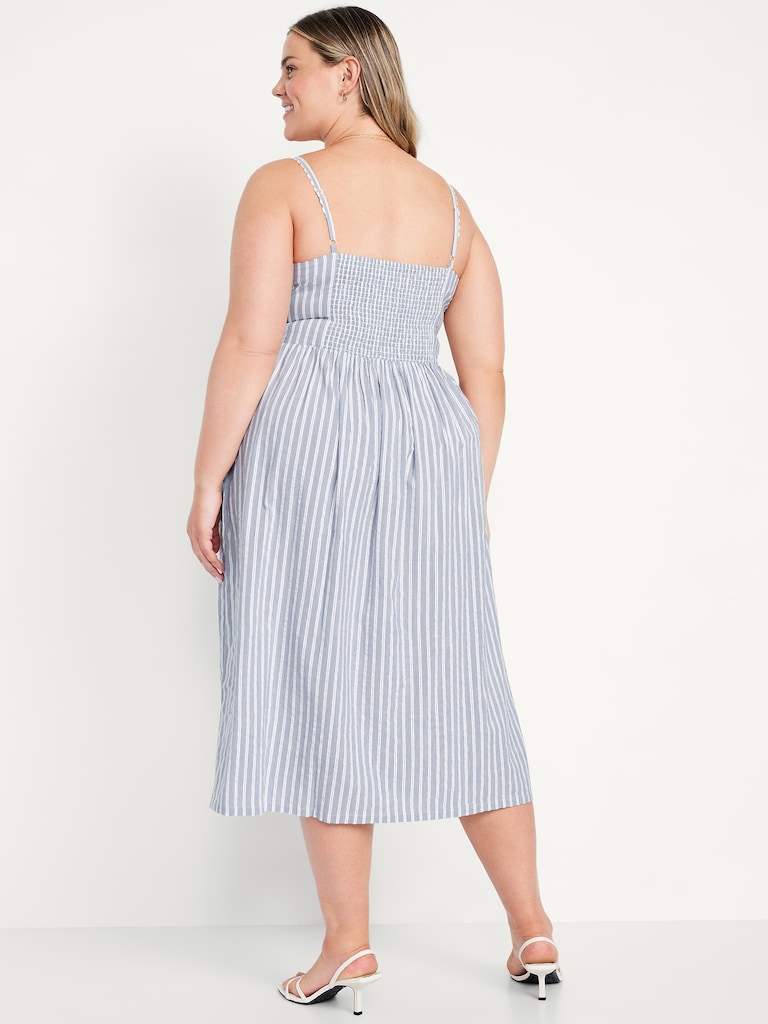 Fit & Flare Tie-Front Seersucker Midi Dress
