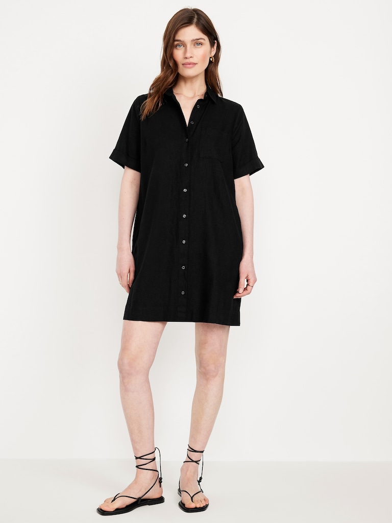 Linen-Blend Shirt Dress