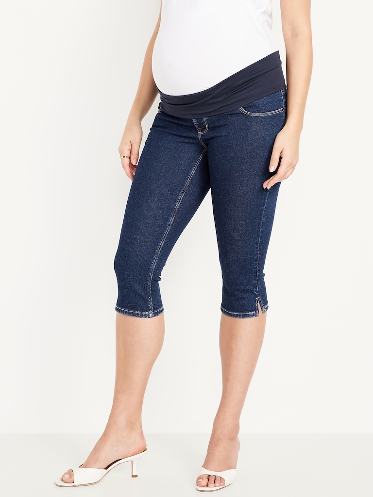 Maternity Rollover-Panel Slim Capri Jeans