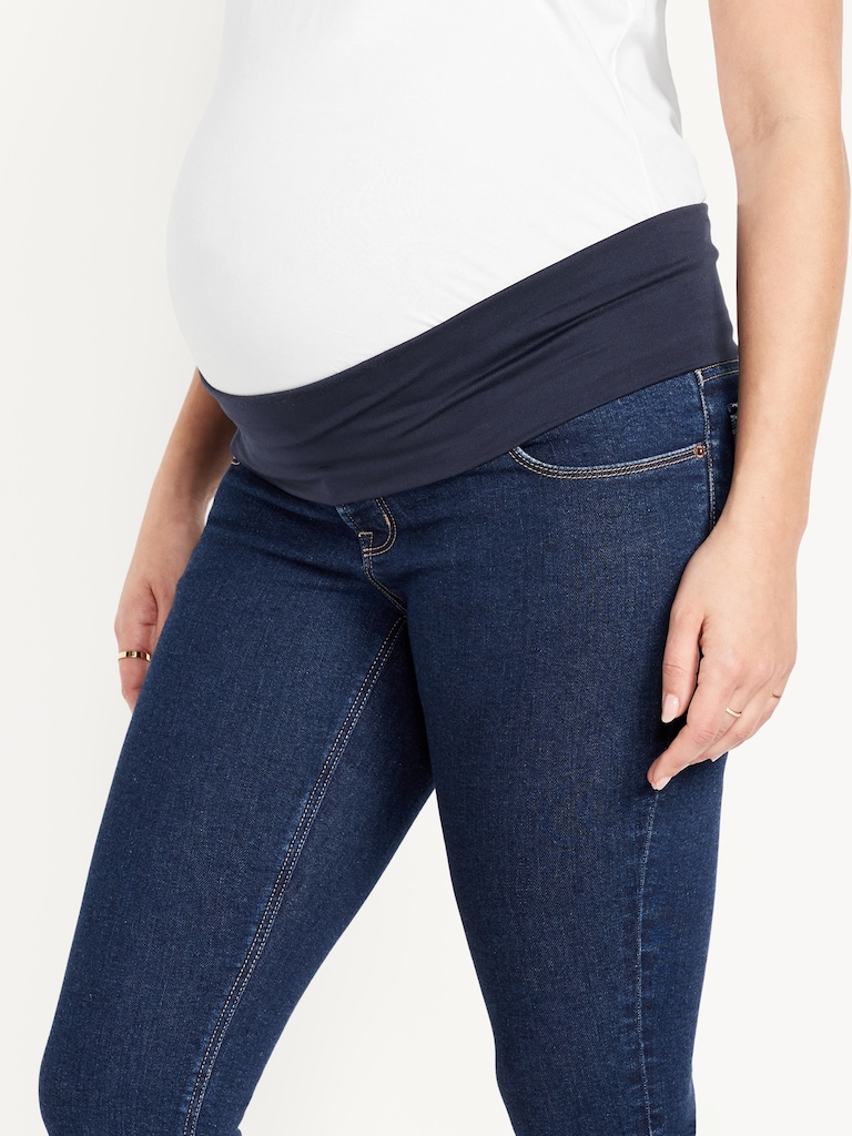 Maternity Rollover-Panel Slim Capri Jeans