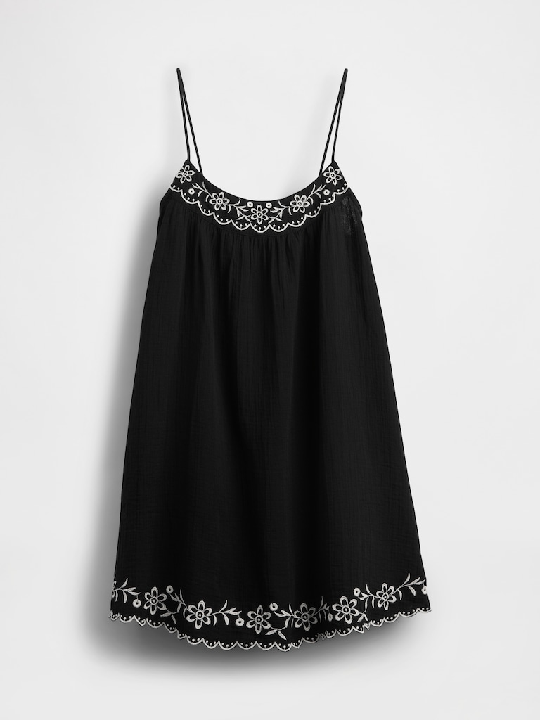 Cotton Gauze Embroidered Swing Dress