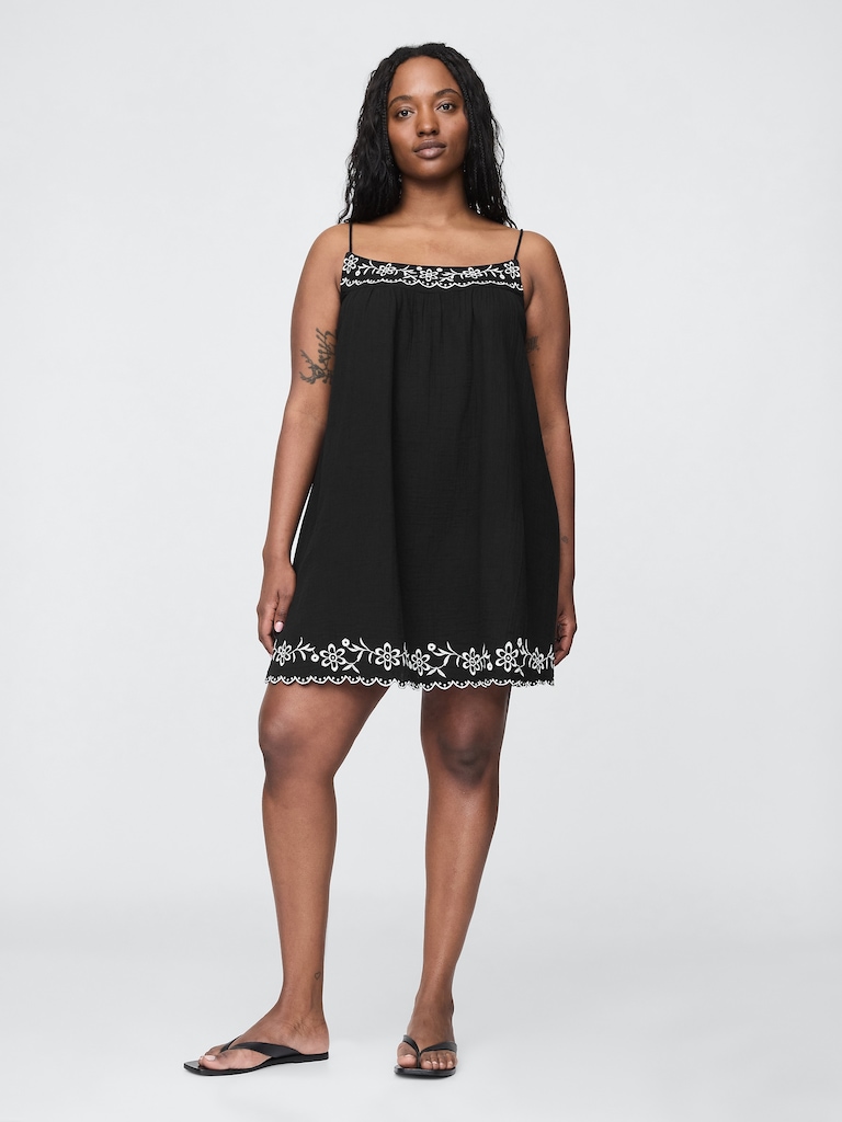 Cotton Gauze Embroidered Swing Dress