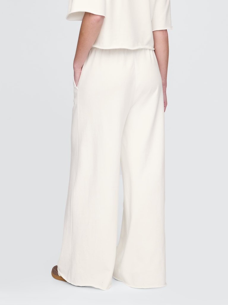 French Terry Wide-Leg Rolled-Hem Sweatpants