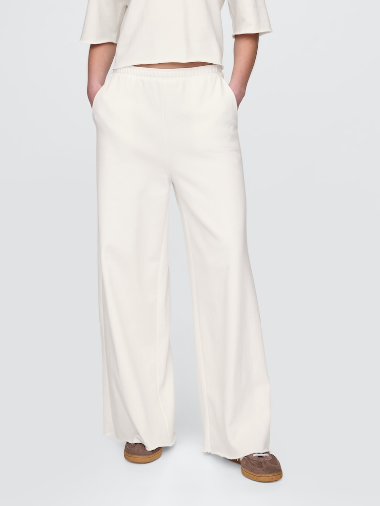 French Terry Wide-Leg Rolled-Hem Sweatpants