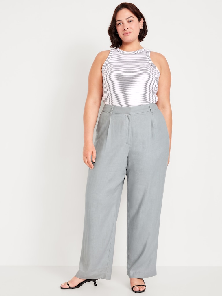 Extra High-Waisted Linen-Blend Taylor Wide-Leg Trouser Pants