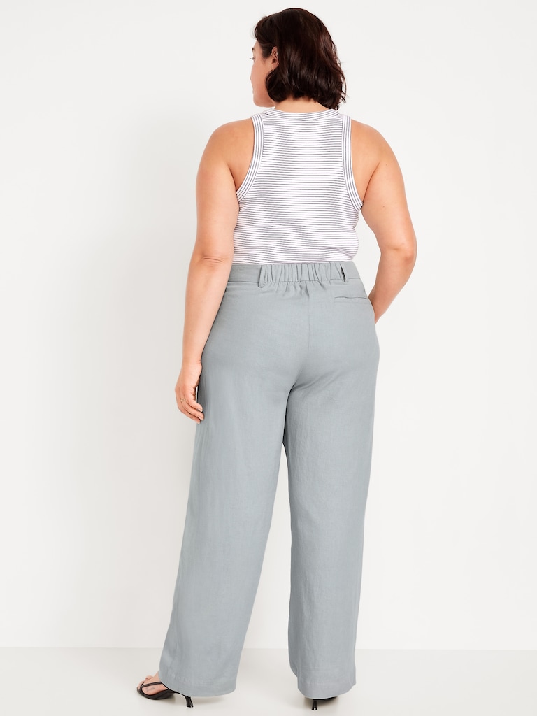 Extra High-Waisted Linen-Blend Taylor Wide-Leg Trouser Pants