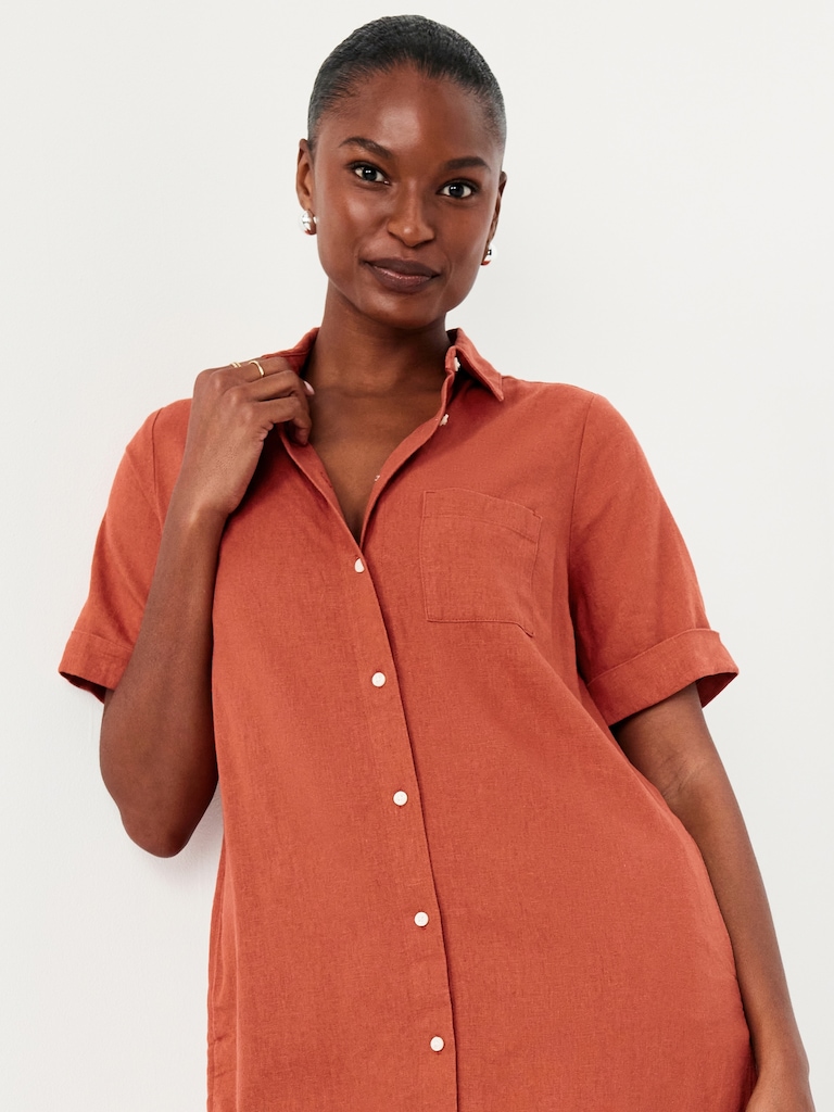 Linen-Blend Shirt Dress