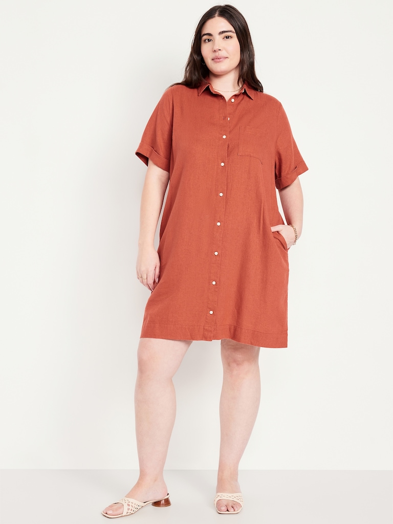 Linen-Blend Shirt Dress