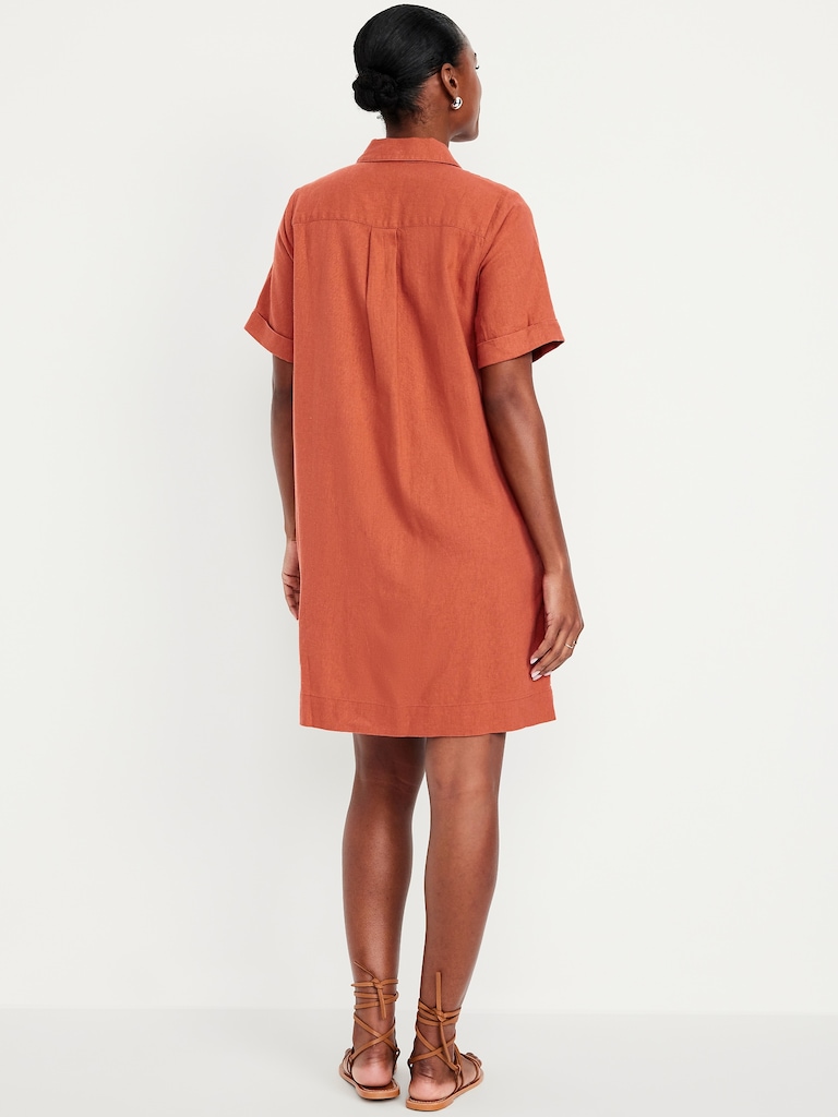 Linen-Blend Shirt Dress