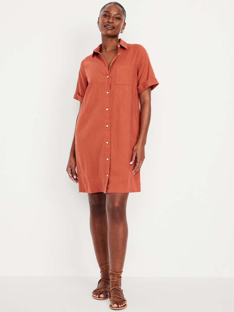 Linen-Blend Shirt Dress