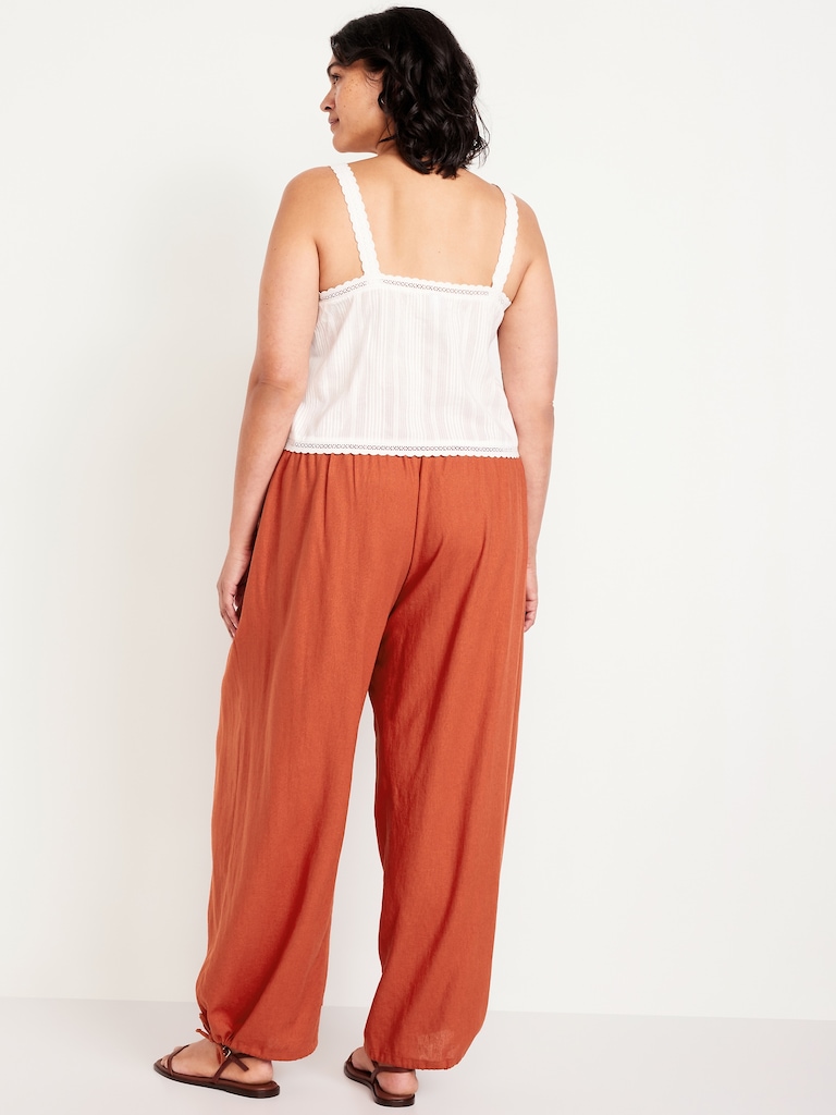 Mid-Rise Linen-Blend Harem Pants