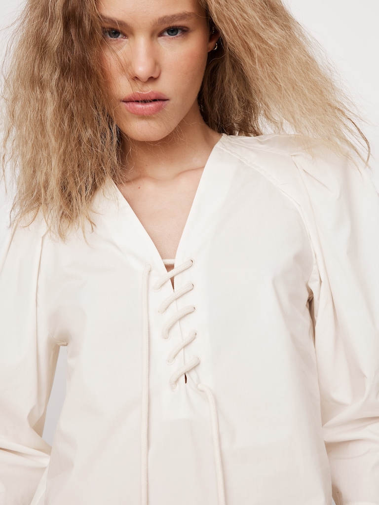 Cotton Poplin Lace-Up Cropped Shirt