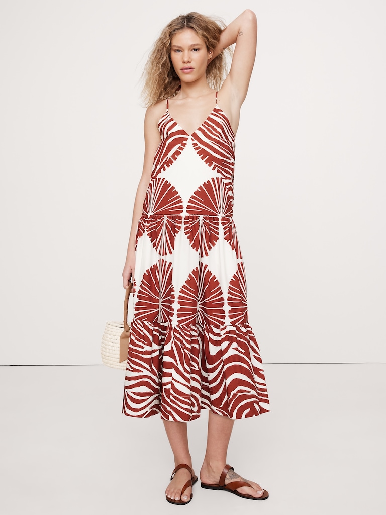 Cotton Poplin Tiered Midi Dress