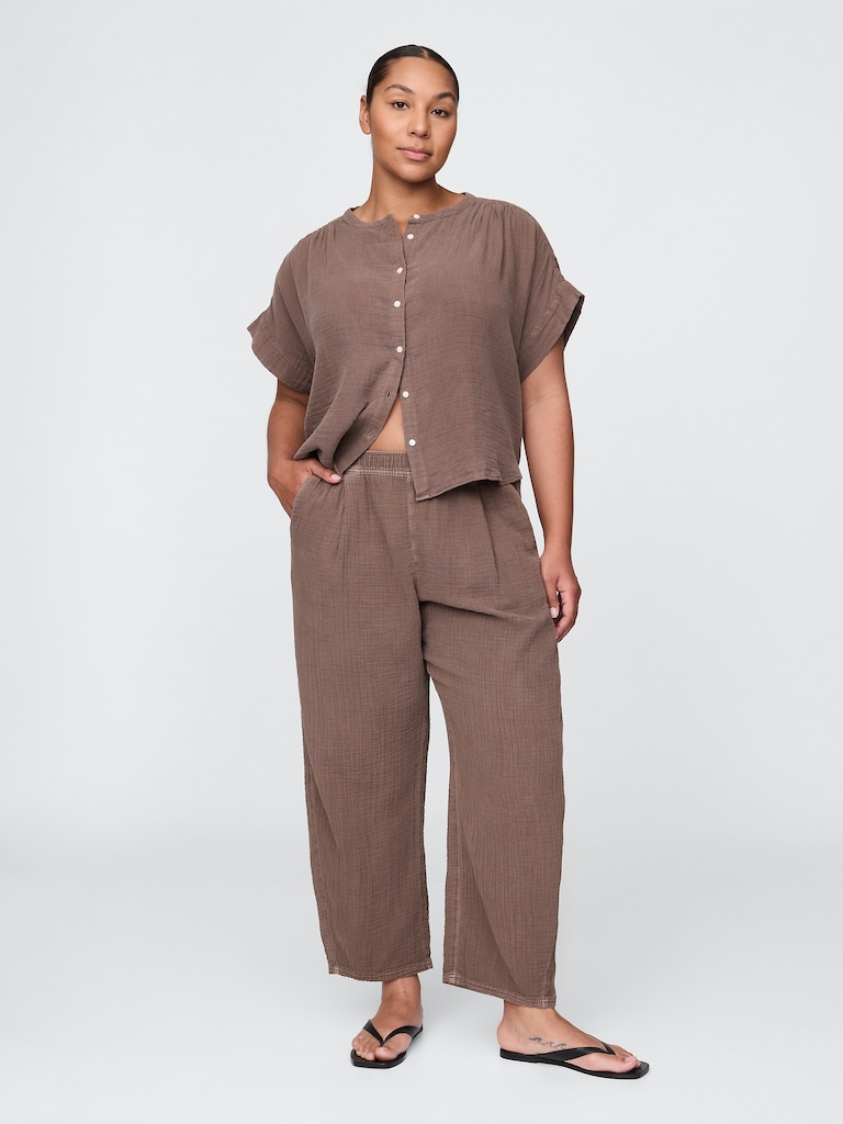Cotton Gauze Easy Barrel Pants