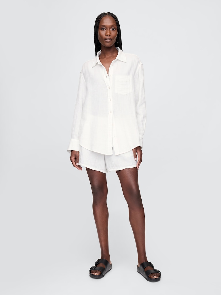 Cotton Gauze Button-Down Shirt