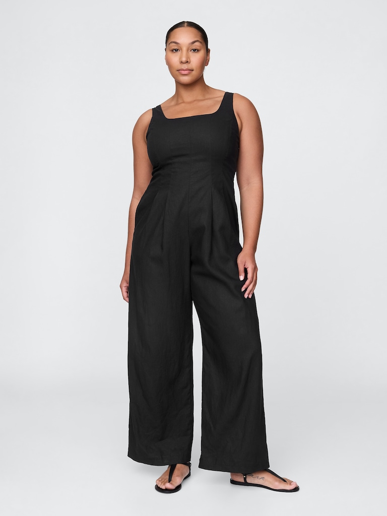 Linen-Blend Seamed Jumpsuit