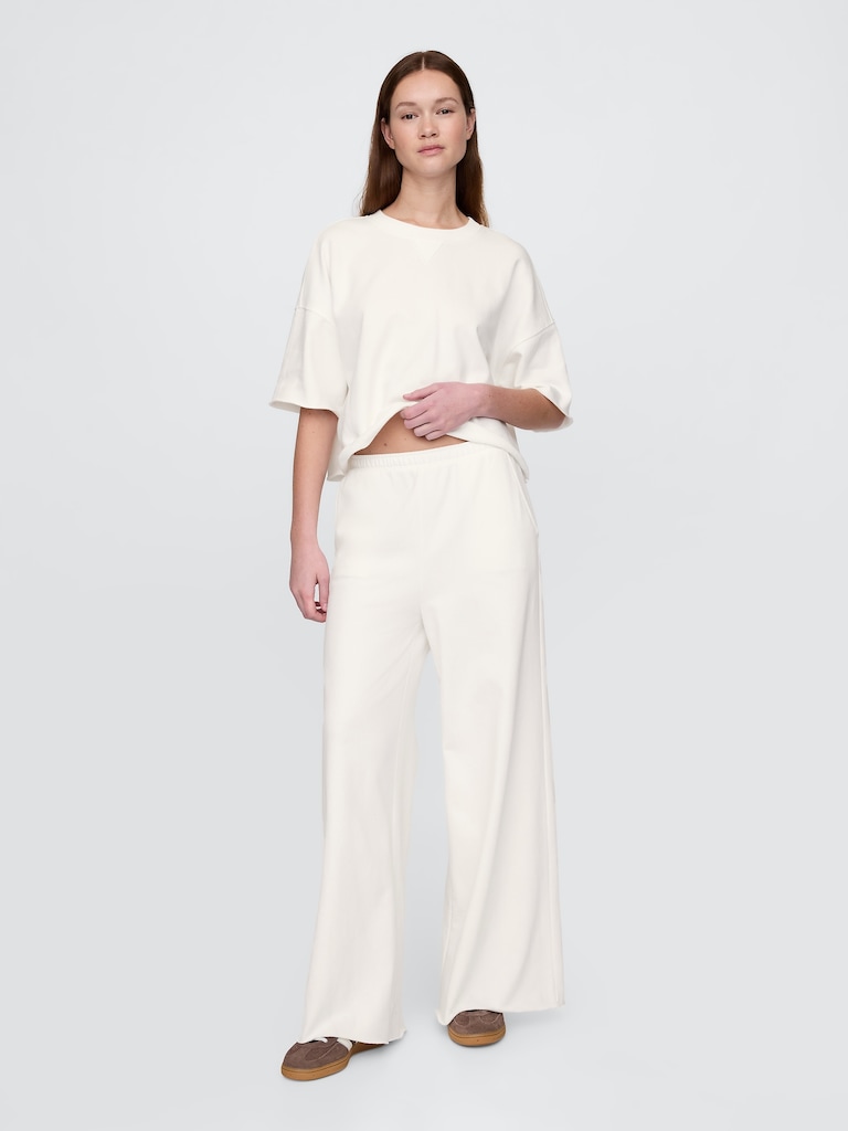 French Terry Wide-Leg Rolled-Hem Sweatpants