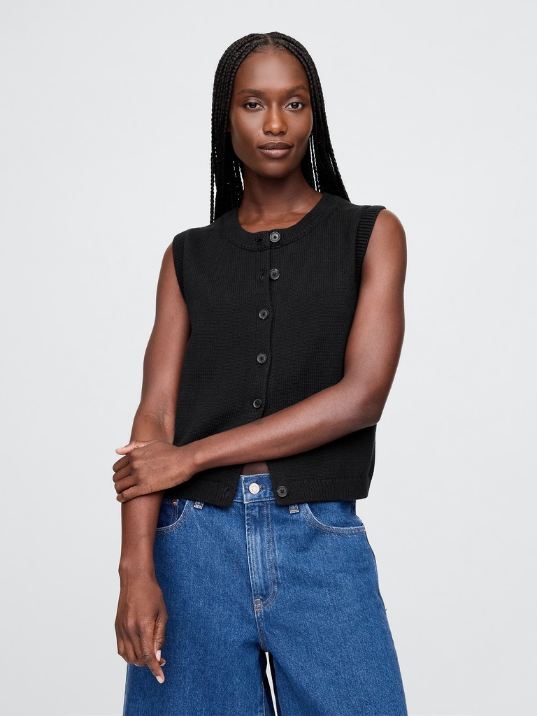 Cropped Cardigan Sweater Vest