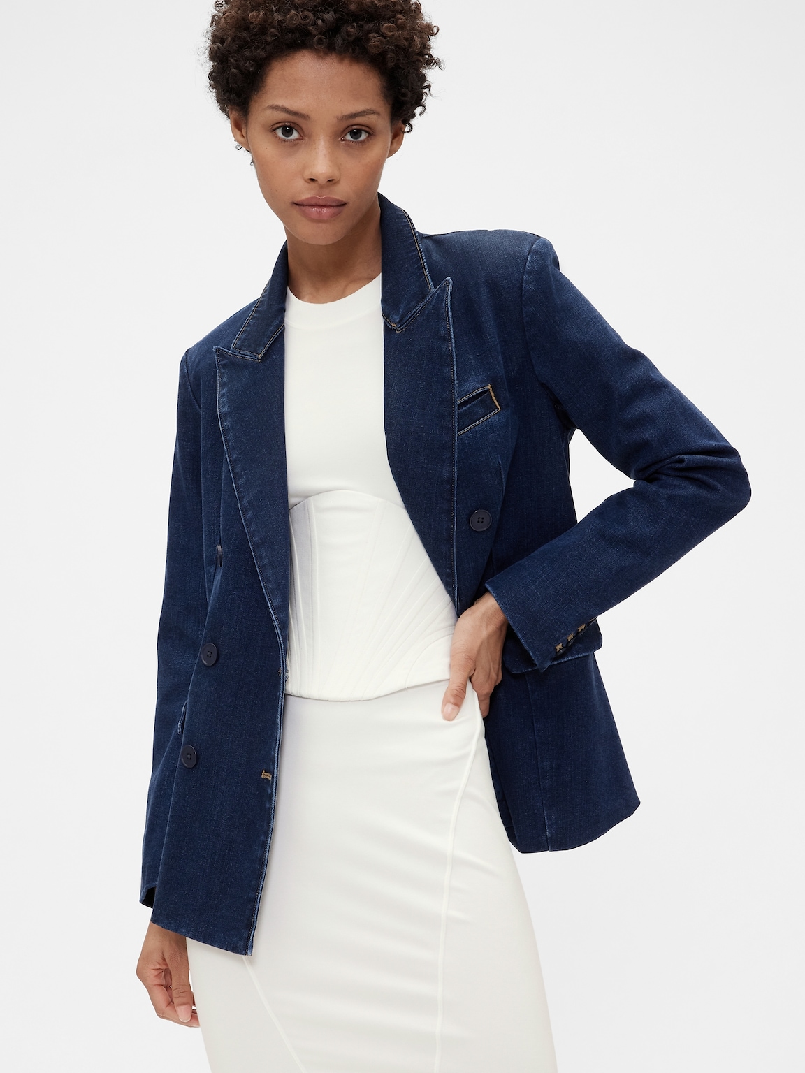 GapStudio Denim Double-Breasted Tailored Blazer