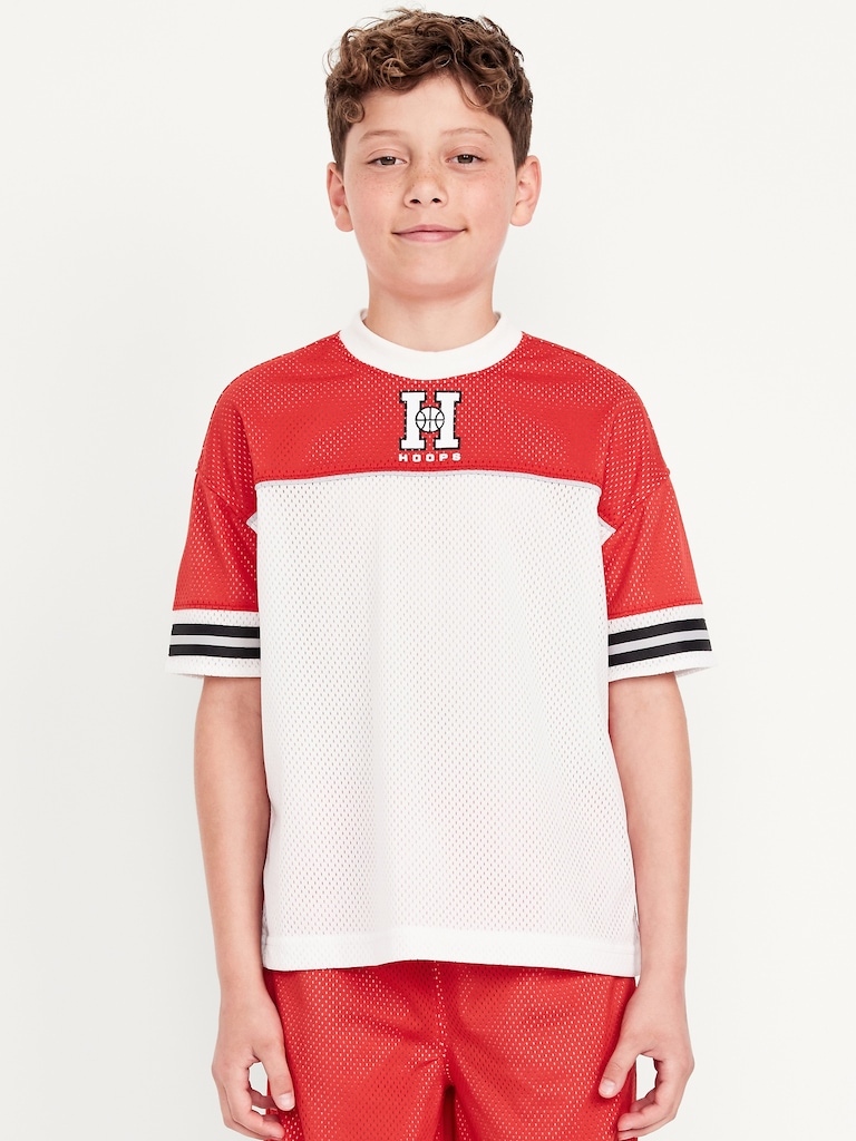 Oversized Color-Block Mesh Graphic T-Shirt for Boys