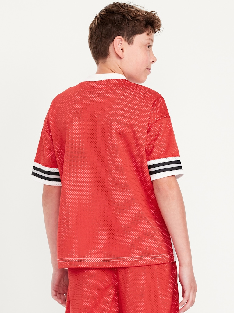 Oversized Color-Block Mesh Graphic T-Shirt for Boys