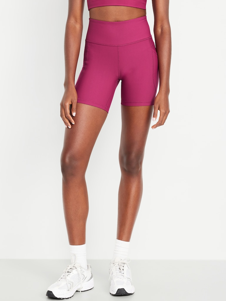 High-Waisted PowerSoft Pocket Biker Shorts -- 6-inch inseam
