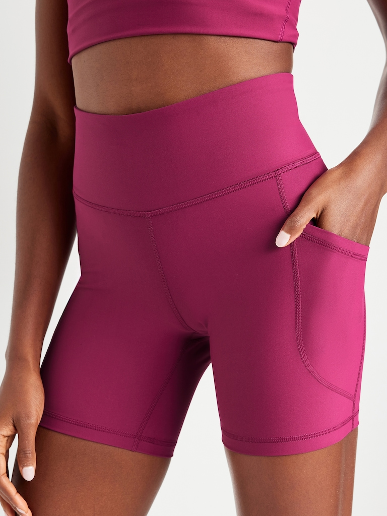 High-Waisted PowerSoft Pocket Biker Shorts -- 6-inch inseam