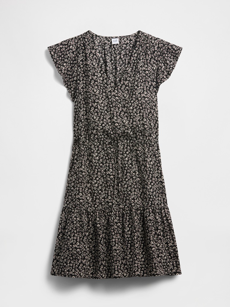 Flutter Sleeve Tie-Waist Mini Dress