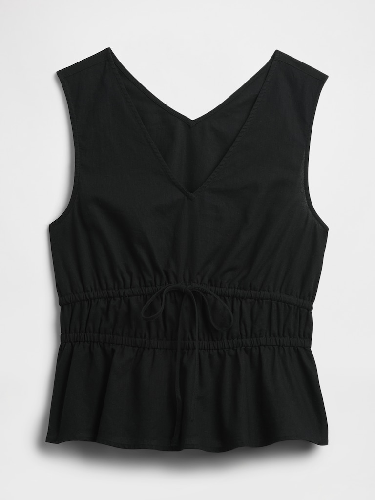 Linen-Blend V-Neck Top