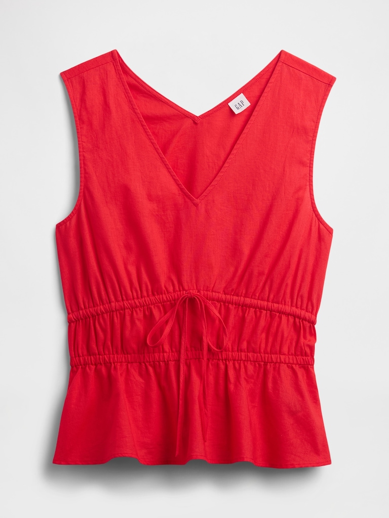 Linen-Blend V-Neck Top