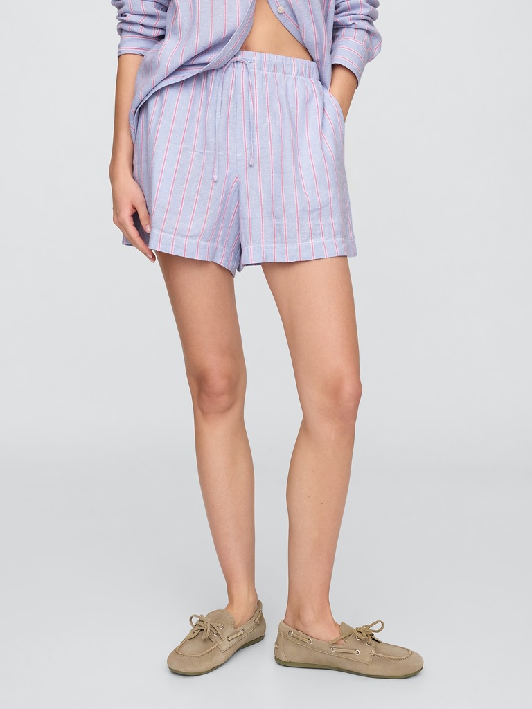 4" Mid Rise Pull-On Linen-Blend Shorts